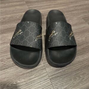 Gucci Black Slides with Tiger Design Size 10